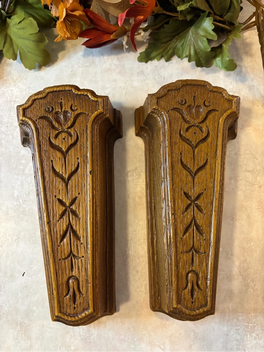 Vintage Homco Decorative Wall Sconces with Autumn Floral Arrangement